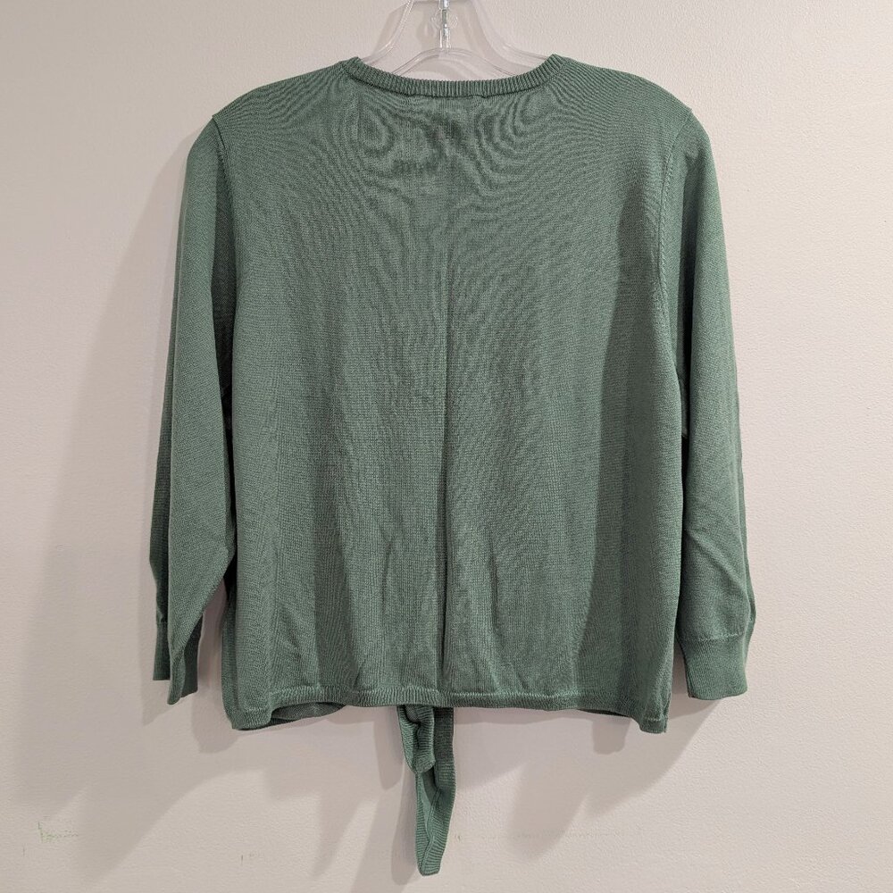 PERUVIAN CONNECTION Nwt Nikki Tie Waist Cardigan XL Green Thyme Pima Cotton - Picture 3 of 10